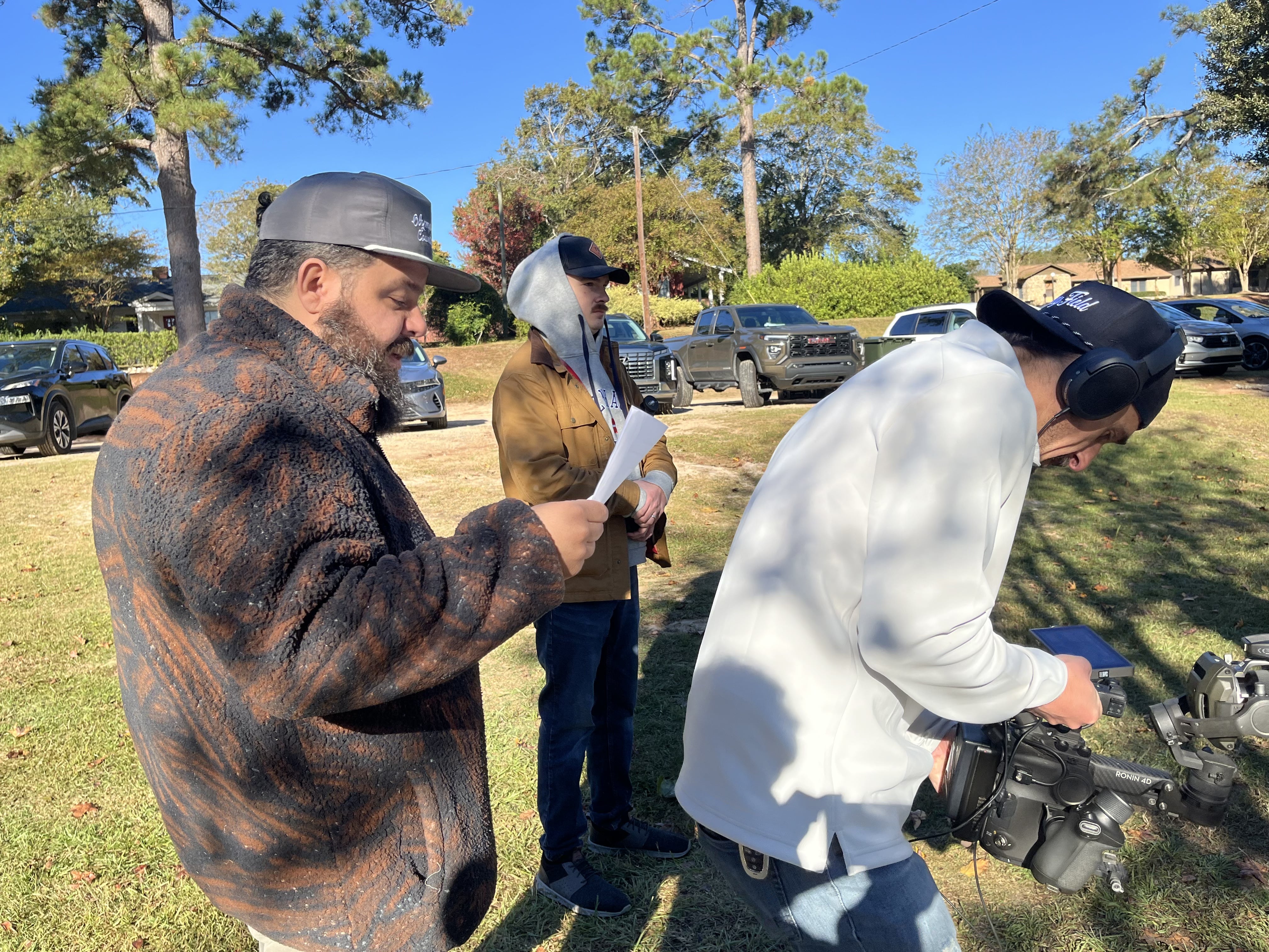 The Taylor BMW production team setting up a camera shot on location.